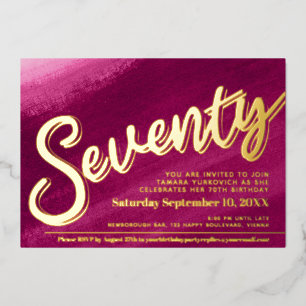 Zeventig 70e verjaardag gouden rode roze was folie uitnodiging