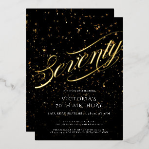 Zeventig Confetti Zwart Goud Elegant 70e Verjaarda Folie Uitnodiging