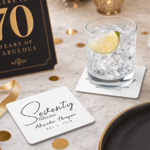 Zeventig en Fabulous Naam Datum 70ste Verjaardag Vierkante Kartonnen Onderzetter