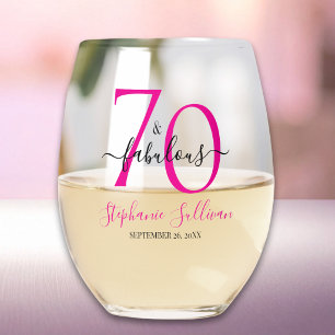Zeventig en Fabulous Roze 70ste Verjaardagsfeest Wijnglas Zonder Voet