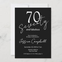 Zeventig en Fabulous Schrift Zwart 70ste Verjaarda
