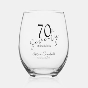 Zeventig en Fabulous Schrift Zwarte 70e Verjaardag Wijnglas Zonder Voet