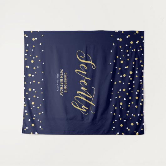 Zeventig Goud & Marine 70e Verjaardag Feest Achter Wandkleed (Voorkant (horizontaal))