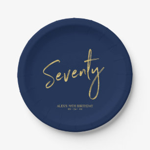 Zeventig Goud & Marineblauwe Lettering 70e Verjaar Papieren Bordje