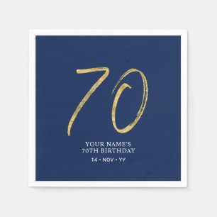Zeventig Goud & Navy Blauwe Lettering 70ste Verj Servet