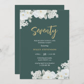 Zeventig Smaragd Groen & Goud Wit Bloemen Verjaard Kaart (Voorkant / Achterkant)
