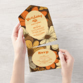 Zeventiger Retro Bloemenbruiloft All In One Uitnodiging (Afscheurbaar)
