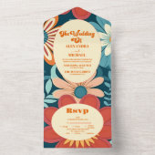 Zeventiger Retro Bloemenbruiloft All In One Uitnodiging (Binnen)