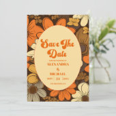 Zeventiger Retro Bloemenbruiloft Save The Date (Staand voorkant)