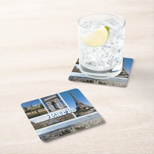 zFR032 TOUR EIFFEL en PARIS, Frankrijk, Vierkante Kartonnen Onderzetter (Insitu)