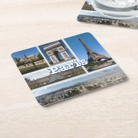 zFR032 TOUR EIFFEL en PARIS, Frankrijk, Vierkante Kartonnen Onderzetter (Schuin)