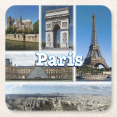 zFR032 TOUR EIFFEL en PARIS, Frankrijk, Vierkante Kartonnen Onderzetter (Voorkant)