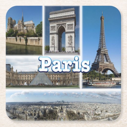 zFR032 TOUR EIFFEL en PARIS, Frankrijk, Vierkante Kartonnen Onderzetter (Voorkant)