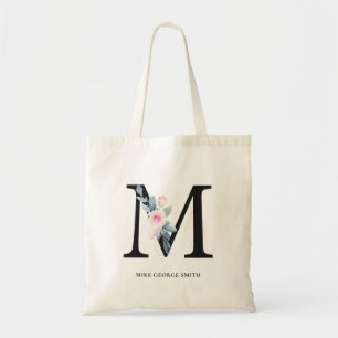 ZFT BLUSH BLUE FLORAL ALPHABETS NAME BRIEF M TOTE BAG