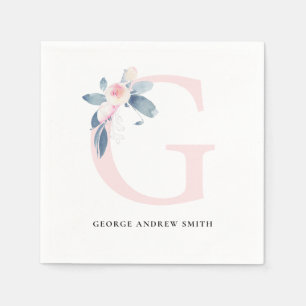 ZFT BLUSH BLUE WHITE FLORAL ALPHABETS LETTER G SERVET