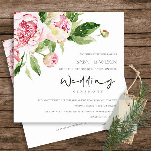 ZFT ZWART PEONY FLORAL BUNCH WATERVERF WEDING KAART