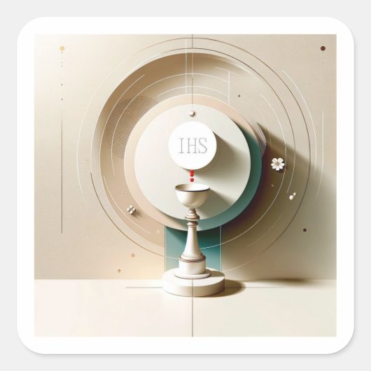 ZG Style Eucharistische Communie Hostie en Kelk Vierkante Sticker (Voorkant)