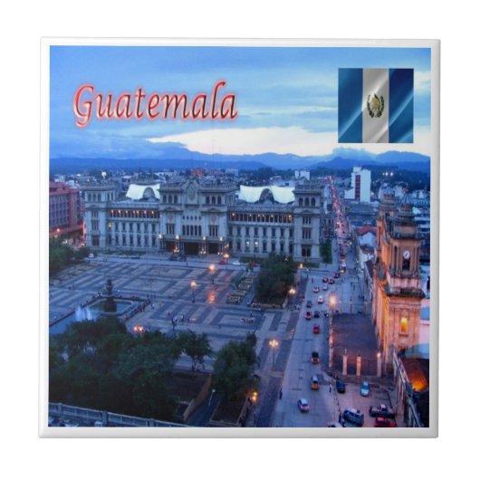 zGT024 GUATEMALA City, Central Park, Zonsondergang Tegeltje (Voorkant)