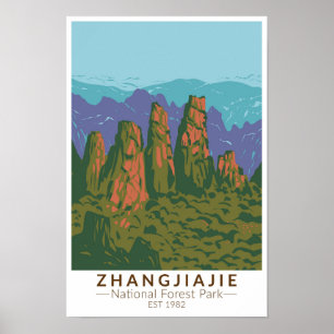 Zhangjiajie National Forest China Travel Art Retro Poster