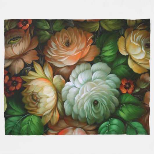 Zhostovo  Russisch Floral Pattern Fleece Deken (Voorkant (Horizontaal))
