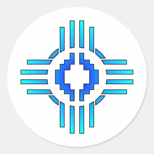 Zia Sun Sign Blue Ronde Sticker (Voorkant)