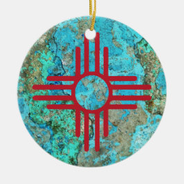 Zia Symbol Turquoise Year Kerstboom Keramisch Ornament