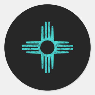 Zia Symbool New Mexico Turquoise Ronde Sticker