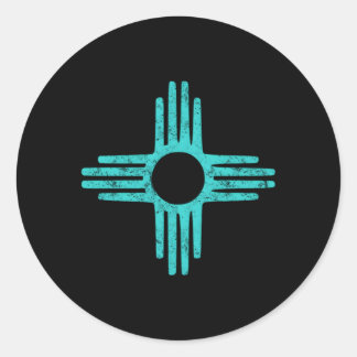 Zia Symbool New Mexico Turquoise Ronde Sticker