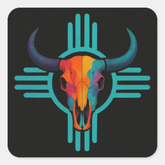 Zia Zon Stier Schedel Vierkante Sticker