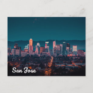 Zicht op de skyline van San Jose 's nachts Briefkaart