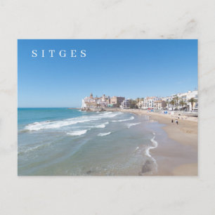 Zicht op het strand van Sitges op ansichtkaart Briefkaart