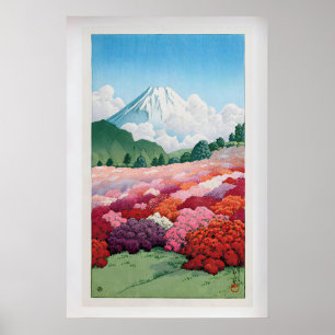 Zicht op Mt. Fuji vanuit een Azaleatuin door Kawas Poster