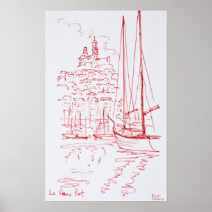 Zicht op Notre-Dame de la Garde Oude haven, Mars Poster