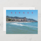 Zicht op zee en kerk van Sitges op ansichtkaart Briefkaart (Voorkant / Achterkant)
