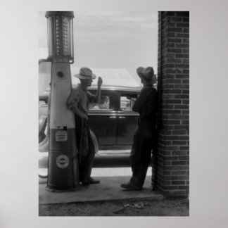 zichtbare gaspomp en auto's van 1940 poster