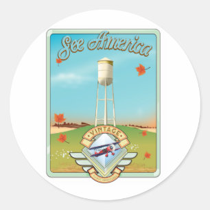 Zie Amerika Vintage 50'er stijl vluchtposter Ronde Sticker