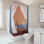 Zie Amerika Welkom in Montana, Oude Reisposter Douchegordijn (In situ)