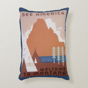 Zie Amerika Welkom in Montana, Vintage Reis Accent Kussen