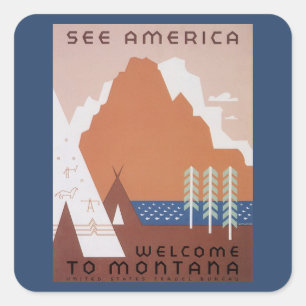 Zie Amerika Welkom in Montana, Vintage Reis Vierkante Sticker