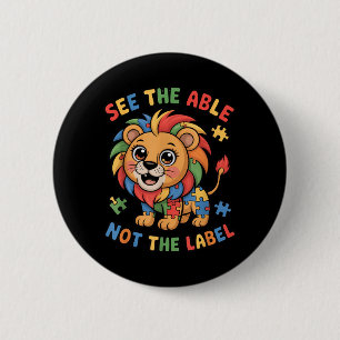 Zie De Bekwame Niet Het Etiket Puzzel Leeuw Autism Ronde Button 5,7 Cm