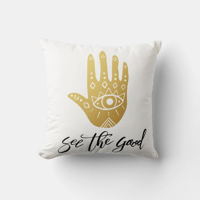 Zie de Goede Hamsa Kussen (Voorkant)