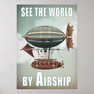 Zie de wereld door het luchtschip Steampunkreize Poster