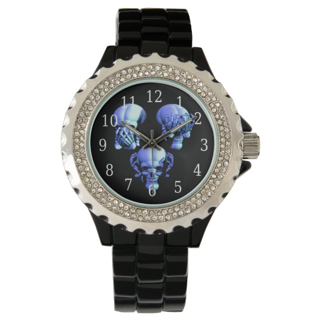Zie Hear Speak No Evil Skulls Watch Horloge (Voorkant)
