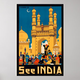Zie India Hyderabad Charminar Vintage Reizen Poster