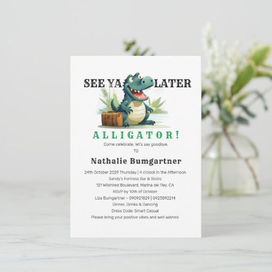 Zie je later alligator weggaan uitnodiging (Staand voorkant)