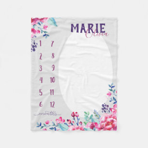 Zie me groeien - waterverf roze en paarse fleece deken