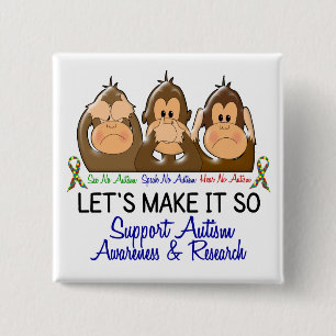 Zie Spreken horen Geen autisme 2 Vierkante Button 5,1 Cm