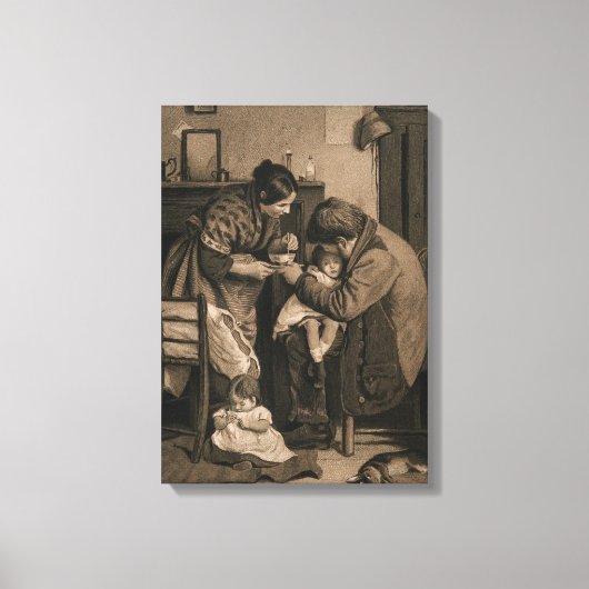 Ziek kind ondersteund door haar vader en moeder canvas afdruk (Voorkant)