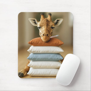 Zieke Giraffe Op Bed Kussen Stapel Muismat