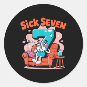 Zieke Zeven 67 Grappige Woordspeling Kostuum Wisku Ronde Sticker